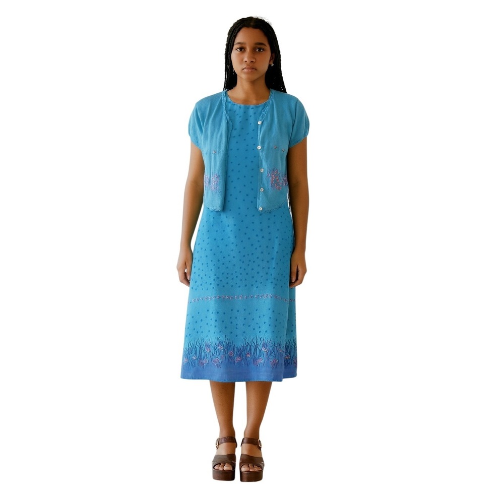 JONATHAN MARTIN x VINTAGE‎ mini floral midi dress and knit top in sky blue